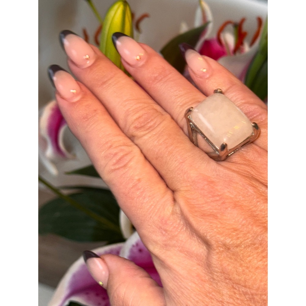 Large Rectangular Rose Quartz Statement Ring Silv… - image 1